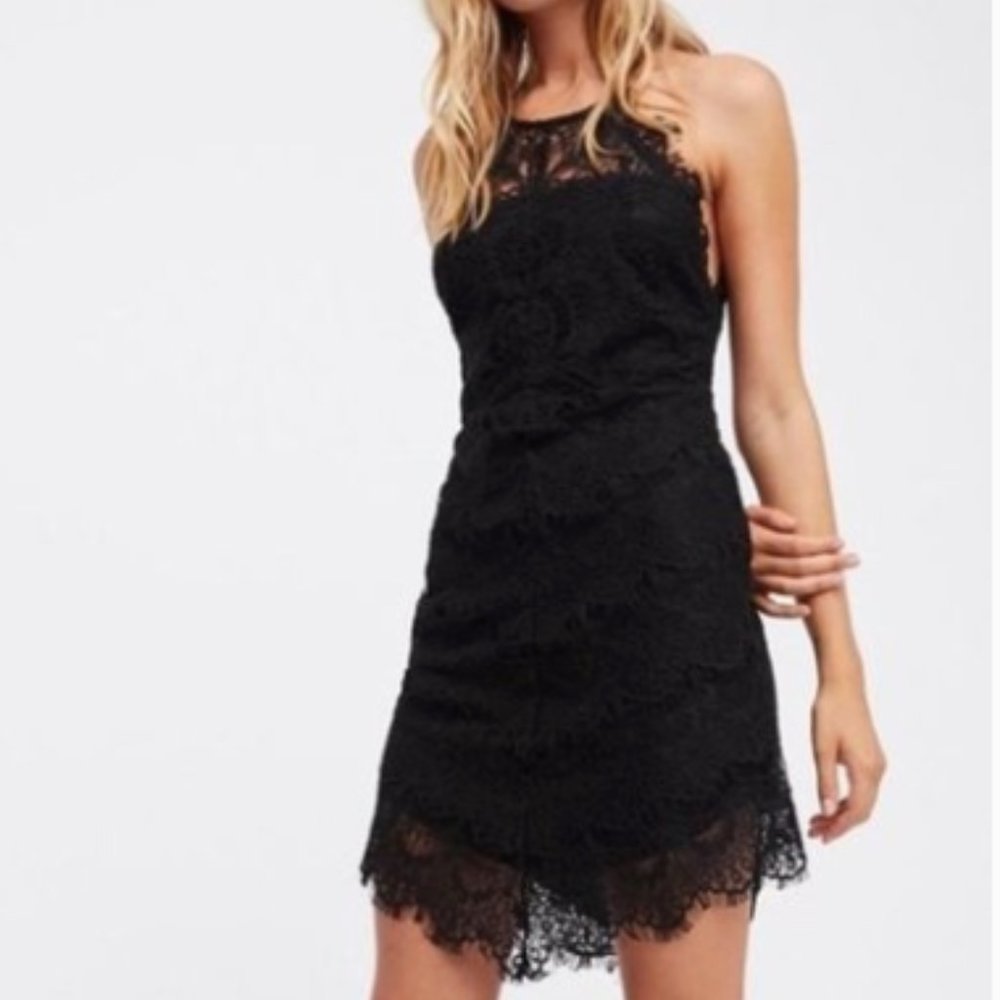 Free People Intimately Halter Lace Mini Dress Back Buttons Size XS